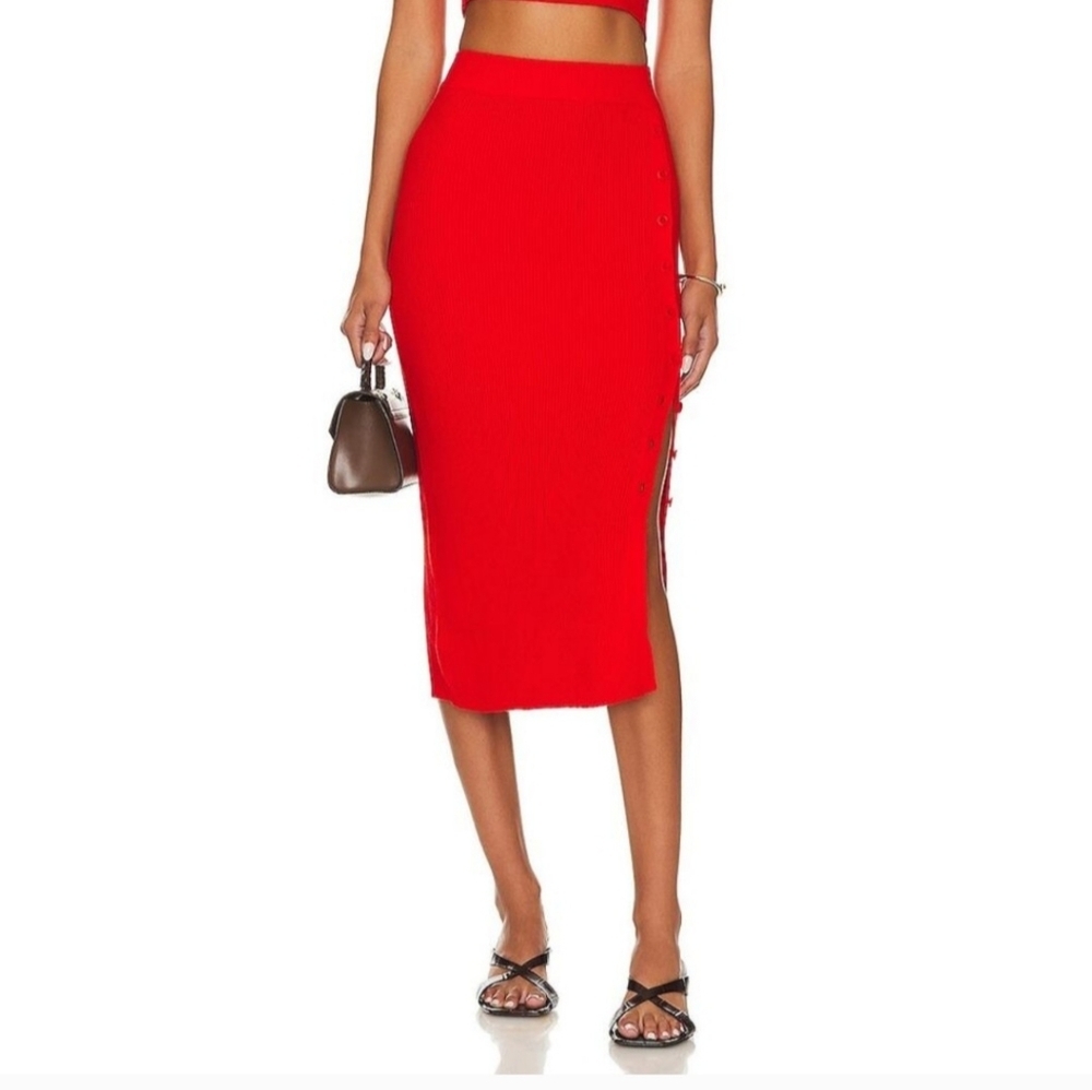 Lita by Ciara Side Button Rib Skirt Fiery Red Size Large MSRP $228